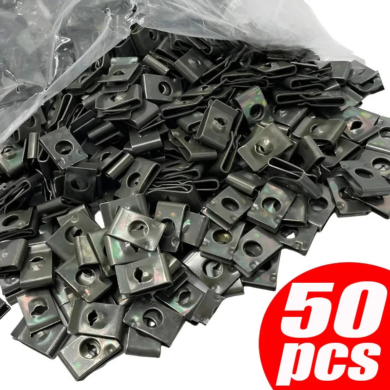 50/20/10Pcs Car Motorcycle Scooter Moped Cover Metal Retainer U-Type Clips ArmyGreen Self-tapping Bumper Fastener Anti-rust Clip