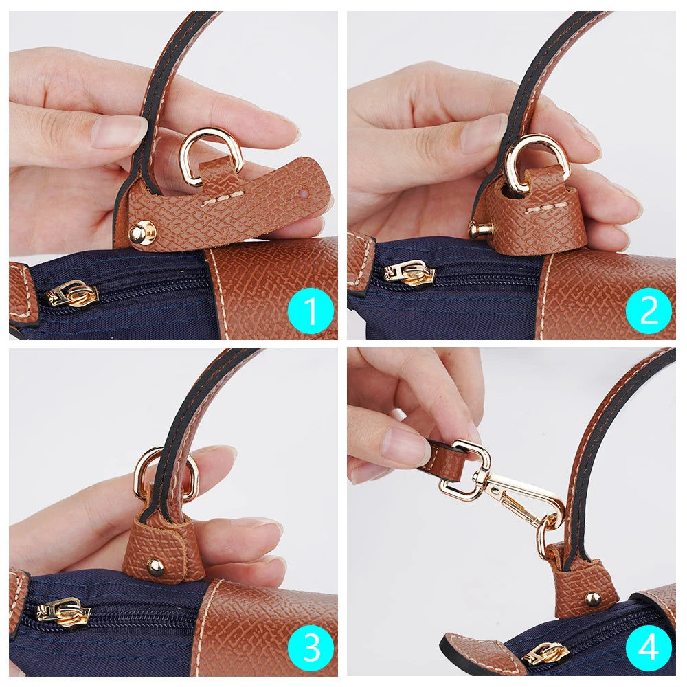 1 Set Bag Strap For Longchamp Mini Punch-free Genuine Leather Shoulder Strap Set Transformation Crossbody Strap Bag Accessories