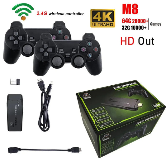 Игровая консоль 2.4G двойной беспроводной контроллер Game Stick 4K 20000 игр 64 32 ГБ ретро игры для PS1/GBA мальчик рождественский подарок