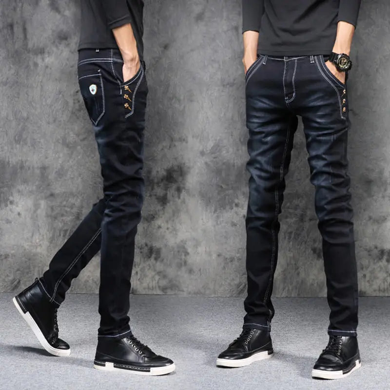 Autumn Winter Brushed Cowboy Luxury Slim Designer Clothes Male Korean Style Denim Skinny Plush Grey Jean Pants Trousers for Men