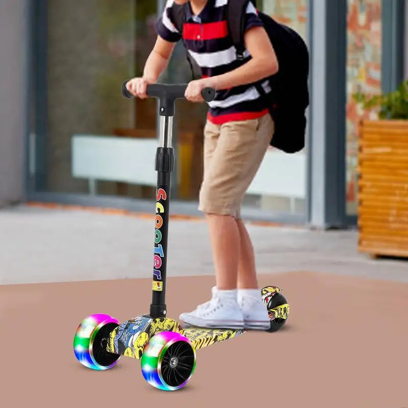 New Children's Scooter Fashion Cool Three Wheels Light-up Graffiti Scooter Outdoor Toys Portable Foldable Kids Balance Bike Toys