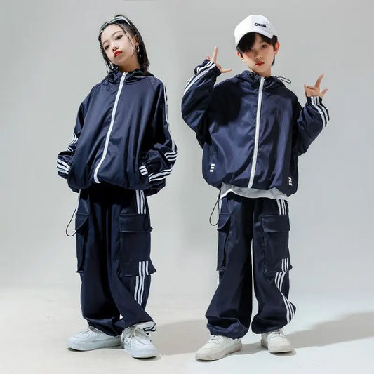 Kids outfit  Hip Hop Costume Street Dance Blue Sweater  Pants Girls Jazz Dance Clothes Hiphop Performance Suit Rave Wear