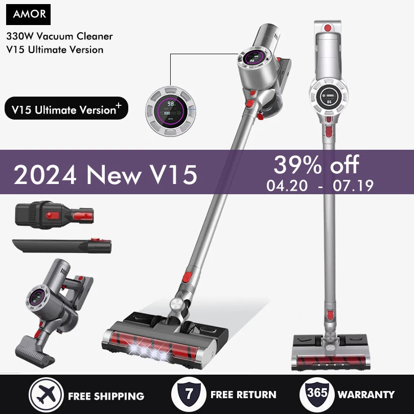 V15 Handheld Vacuum Cleaner 30kPa 330W Powerful Vertical Clean LED Electric Vacuum Cleaner Handheld Sweeper Mopping Machine