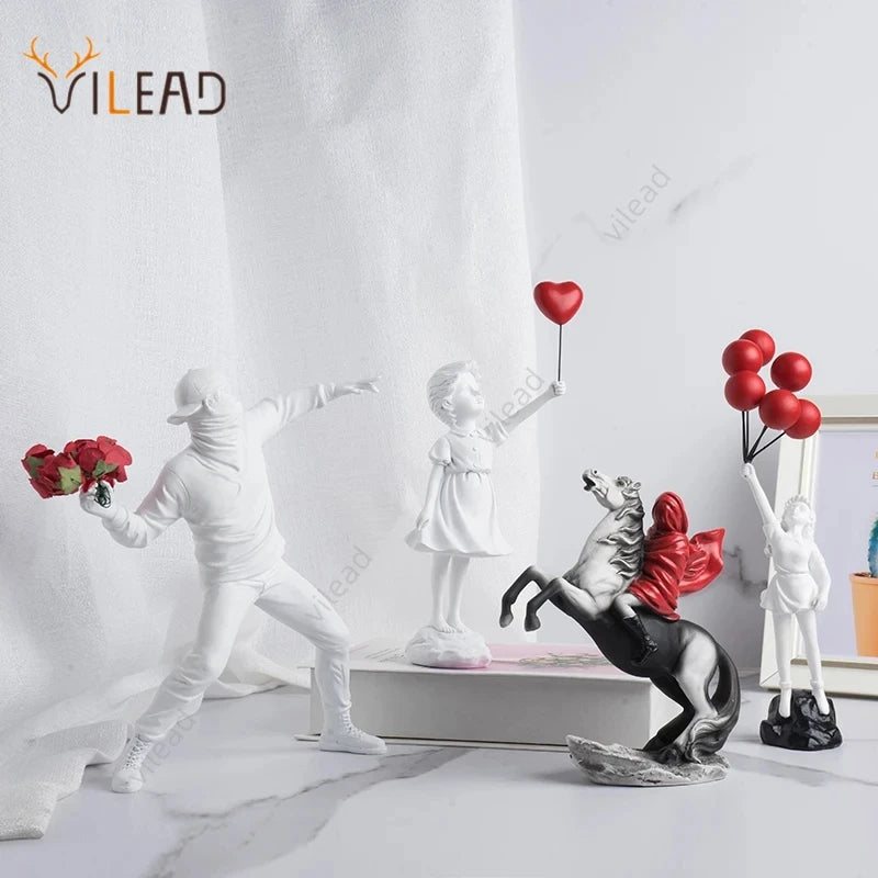 مجموعة منحوتات Vilead Banksy تمثال قاذف الزهور فن البوب ​​الحديث بالون فتاة تمثال مكتب ديكور المنزل الشارع