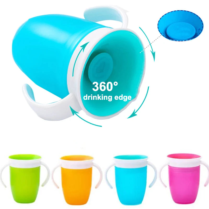 360 Degrees Can Be Rotated Baby Learning Drinking Cup with Double Handle Flip Lid Leakproof Silicone Infants Water Cups Bottle