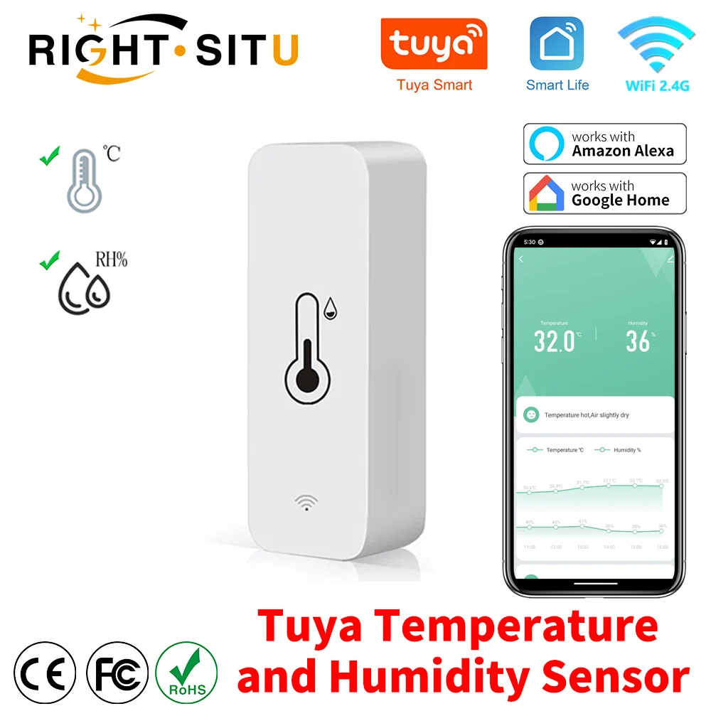 جهاز استشعار درجة الحرارة والرطوبة Tuya WiFi SmartLife Remote Monitor للمنزل الذكي يعمل مع Alexa Google Assistant