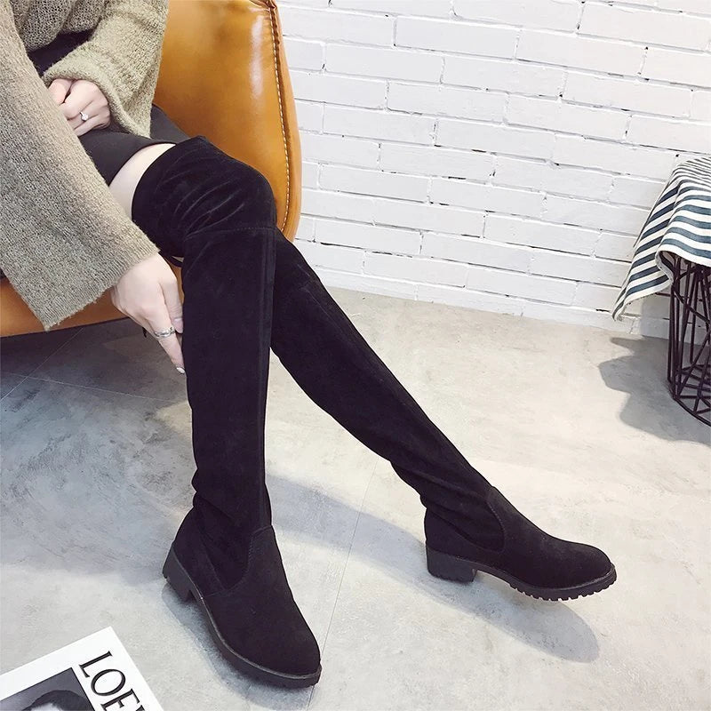 Women Over The Knee Boots Suede Sexy High Heels Lace Up Long Boots Autumn Winter Warm Female Shoes Slim Thigh High Boots Party