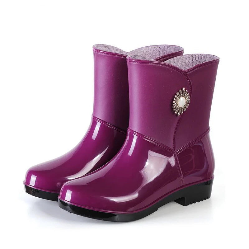 Fashion, Rain ,Boots Women's Fashion Outdoor Waterproof Non-slip Kitchen, Work Rubber Shoes Rain Boots Winter Mid-calf New Style