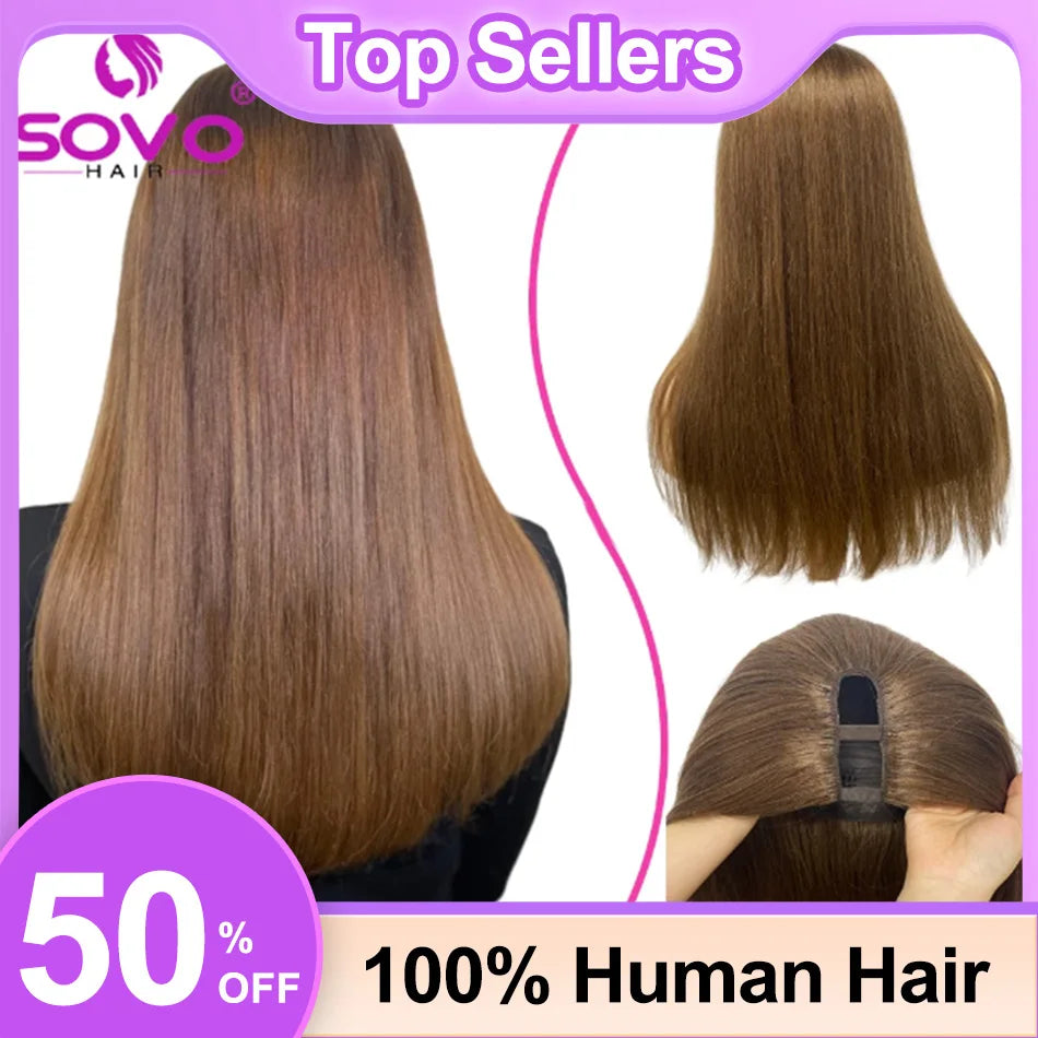 SOVO Human Hair Lace Wigs U Part Human Hair Wig 28 Inch 180 Density Natural Hair 613 Blonde U Shape Wigs Human Hair  For Women