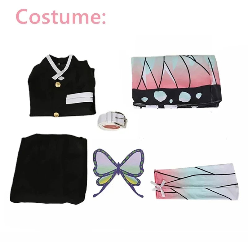 Anime Demon Slayer Kimetsu Geen Yaiba Kochou Shinobu Cosplay Kostuum Pruik Set Kimono Uniform Halloween Anime Kostuums Voor Kid