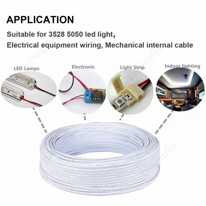 Speaker Wire Electrical Wires Tinned Copper Wire 2 Pin 22 AWG Extension Cable For Speakers Audio Headphone LED Strip Lamp Bulb