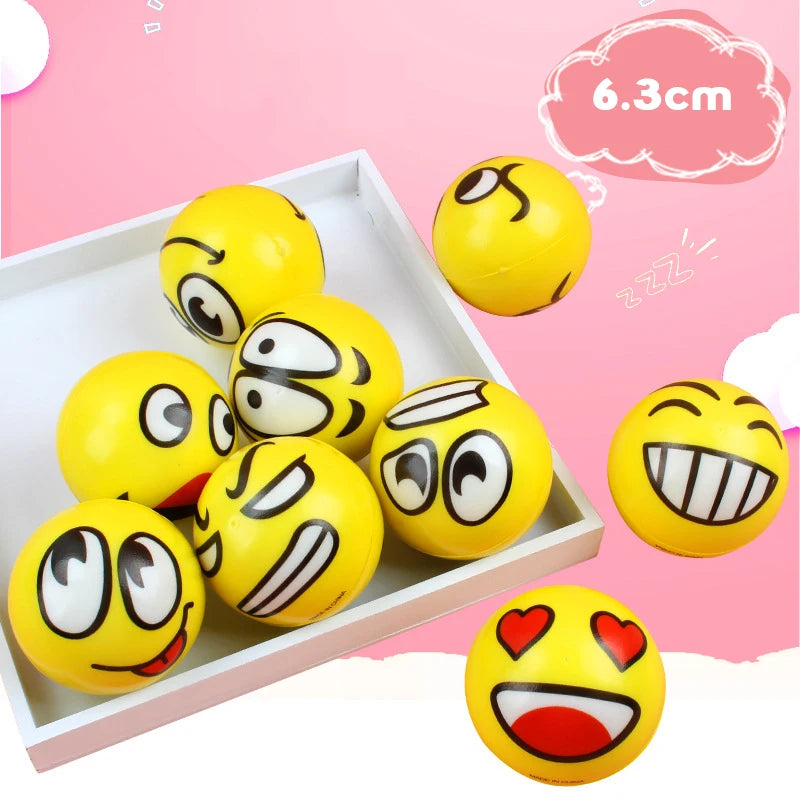 6Pcs/lot 6.3cm Smile Face Foam Ball Squeeze Stress Ball Outdoor Sports Relief Toy Hand Wrist Exercise PU Toy Balls For Children