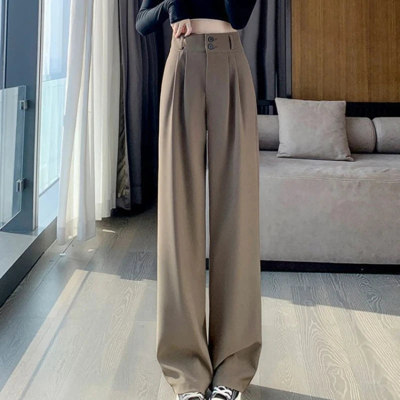 Women’s Wide Leg Pants Women Korean Style High Waist Black Trouser Office Ladies Fashion Loose Grey Suit Trousers Streetwear