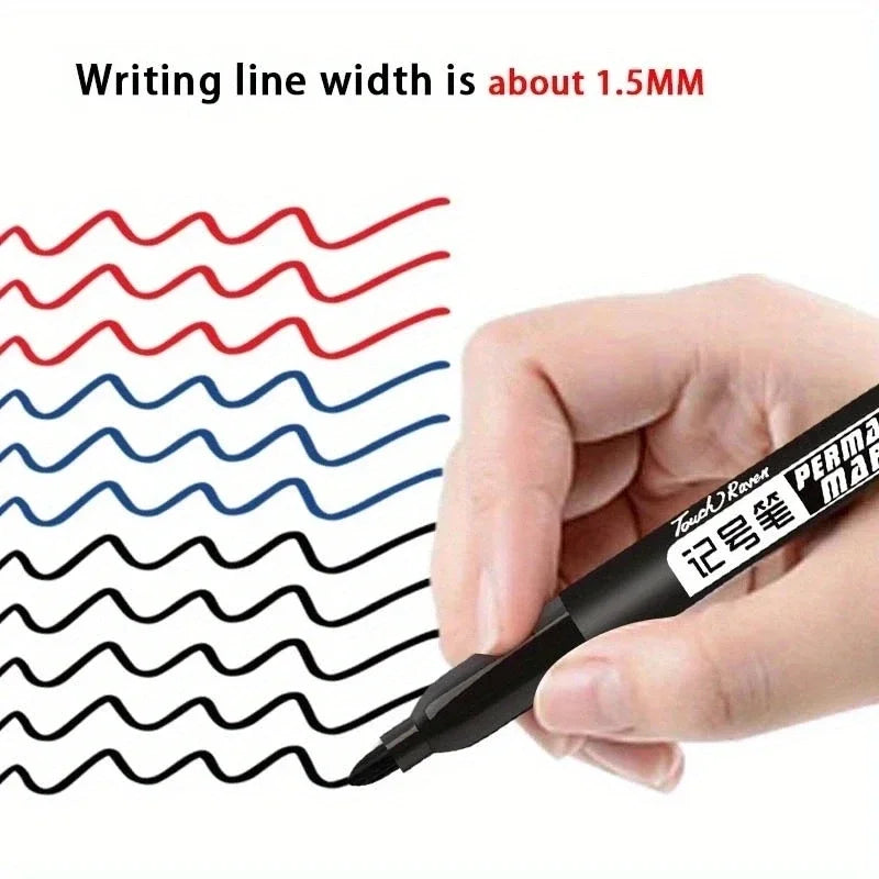 6 Pcs/Set Permanent Art Marker Pen Fine Point Waterproof Ink Thin Nib Crude Nib Black Blue Red Ink 1.5mm Fine Color Marker Pens