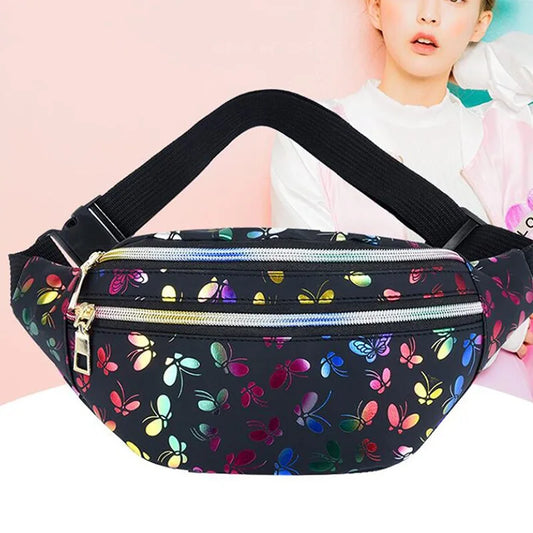 Butterfly Printed Waist Bag Women Fanny Pack Colorful Girls Bum Bag Travel Kids Cartoon Belt`s Bag Festival Phone Pouch Purse