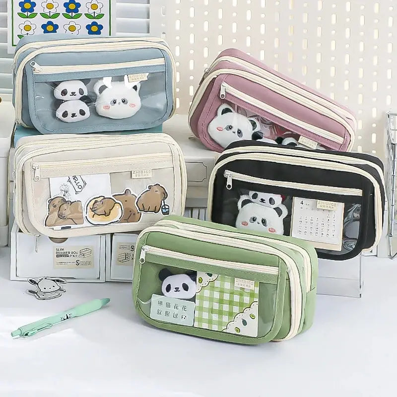 9-layer Large Capacity Pencil Case with Transparent Compartment and Magnetic Button Flip for Retrieval