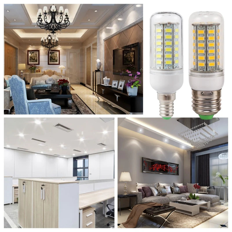 لمبة ذرة LED E27 E14 24 36 48 56 69 72 LED SMD 5730 220 فولت Lampada LED Lamp Chandelier Candle Light LED Bombilla