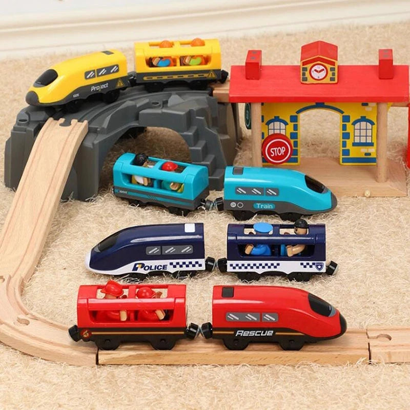 Kids RC Electric Train Set Locomotive Magnetic Train Diecast Slot Toy Fit for Wooden Train Railway Track Toys for Children Gifts