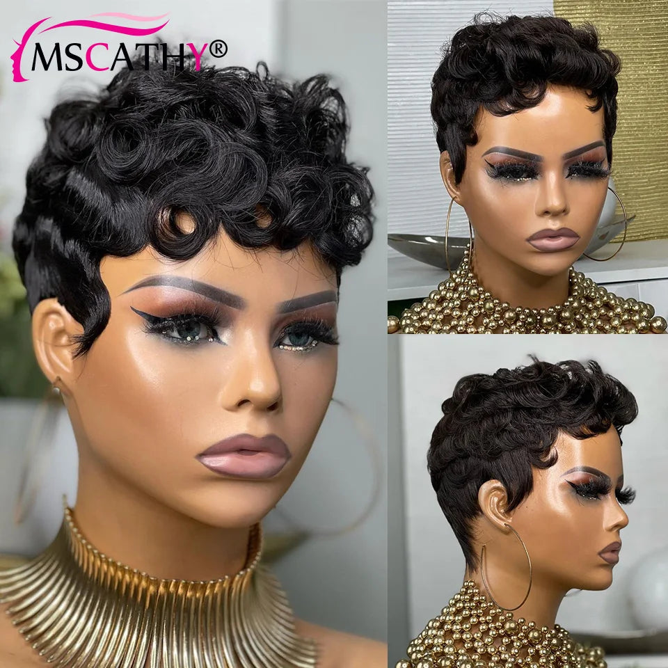 Ginger Pixie Cut Human Hair Wigs For Women Brown Curly Short Bob Full Machine Made Wig 99J Glueless Brazilian Virgin Hair Wigs