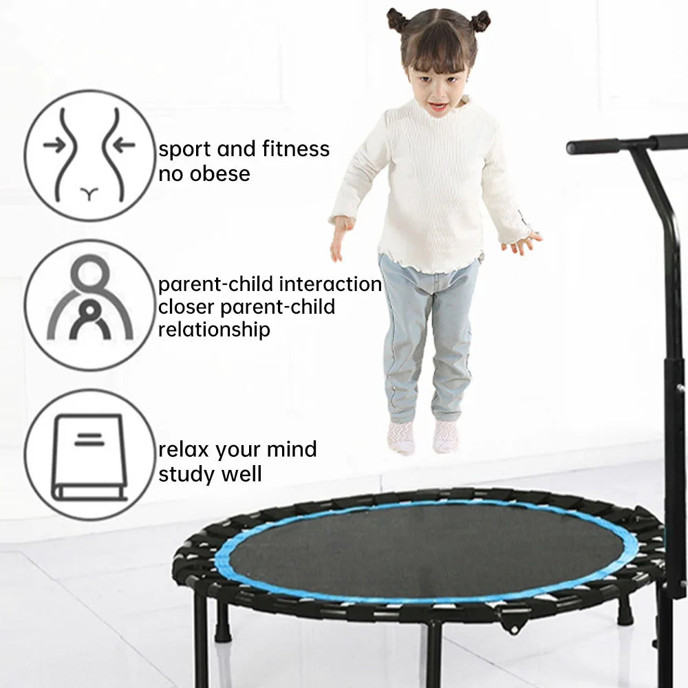 40" Foldable Trampoline Fitness Trampoline Adjustable Handrail Kids Adults Small Trampoline Outdoor Home Gym Rebounder Jumping