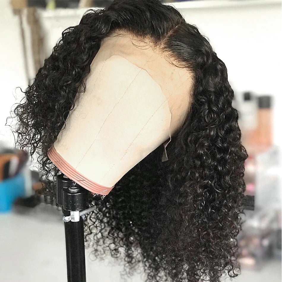 12A Brazilian Kinky Curly Bob Wig Human Hair Lace Frontal Wigs 180% Wear and Go Glueless Wigs Water Wave Lace Closure Wig Cheap