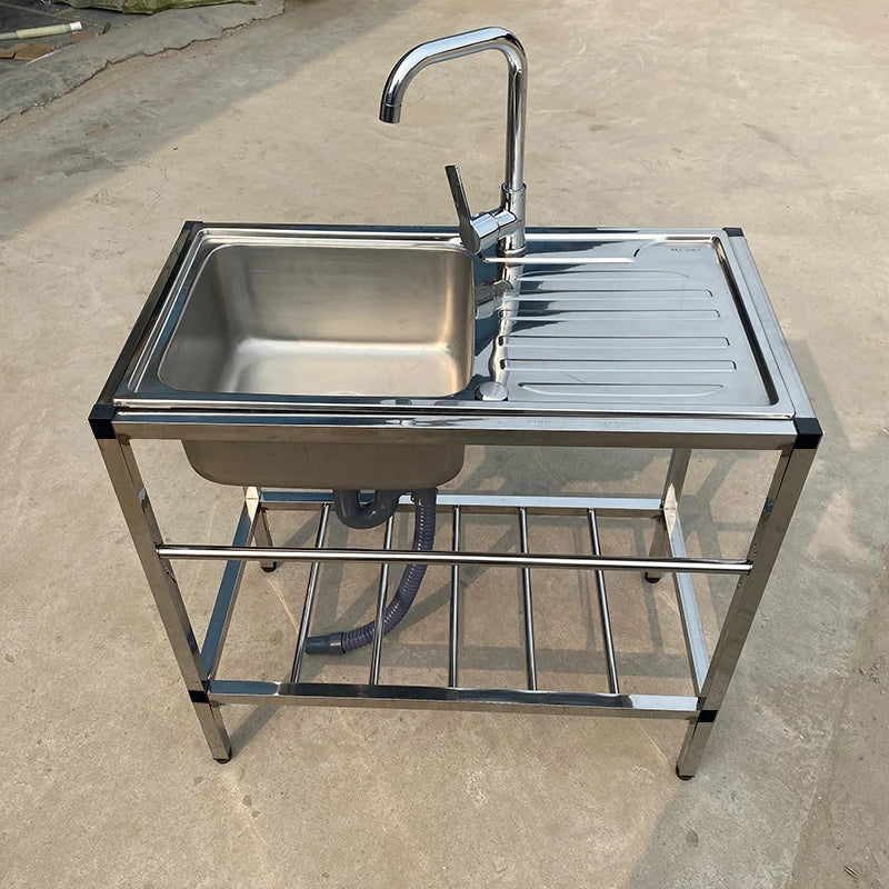 Fabricated Outdoor Free Standing 100% Whole Body Stainless Steel 304 Kitchen Sink Wash Basin and Platform with Bracket