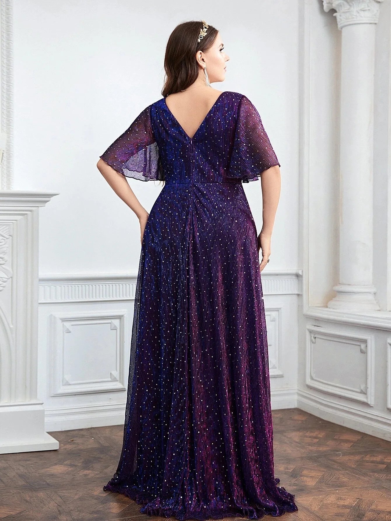 Wedding Bridesmaid Dresses For Plus Size Female Fashion Butterfly Sleeve Glitter Party Dresses New Large Size Women Summer Dress