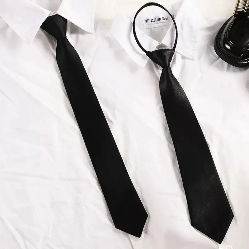 Unisex Black Simple Clip on Tie Security Tie Uniform Shirt Suit Neckties Steward Matte Funeral Lazy Neck Ties Men Women Students