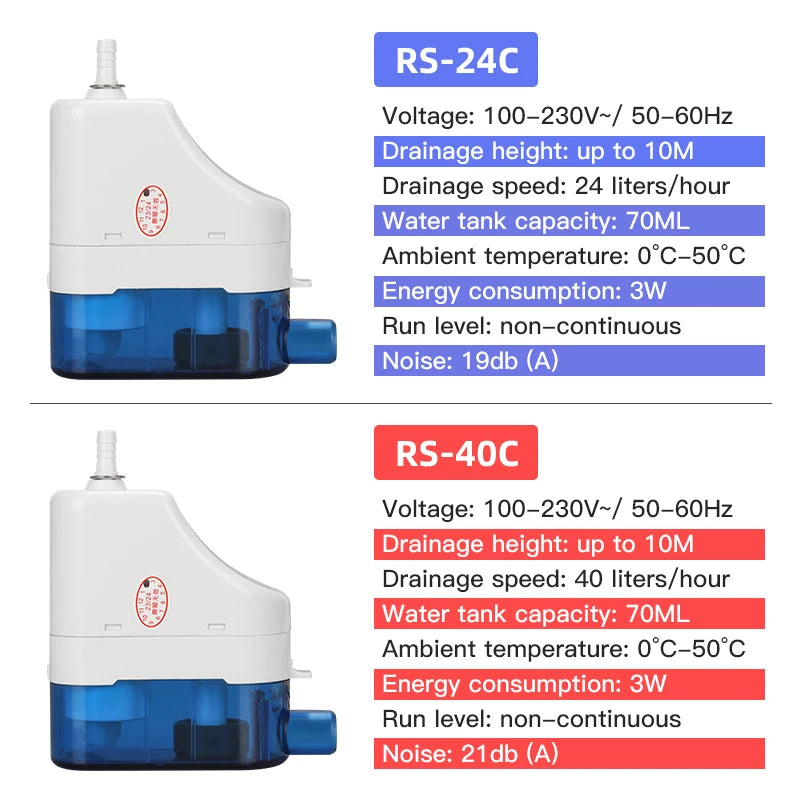 220V 24L/H 40L/H Automatic Ultra-quiet Condensate Pump RS-24C/40C Condensate Lift Pumps 1-3P On-hook Air Conditioner Drainage