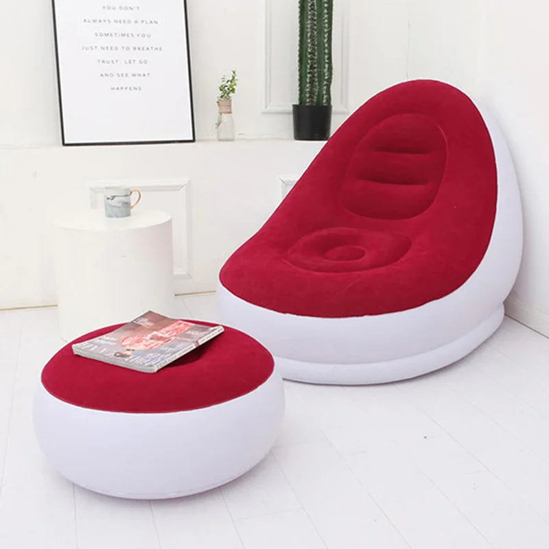 Inflatable Lazy Sofa Chair PVC Flocking Foldable Sofa With Slip-on Lunch Lounge Chair Set