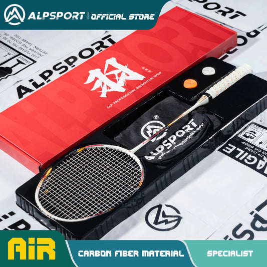 Ракетка для бадминтона Alpsport AIR 10U Ultralight 52g T800 с быстрым отскоком. Импортная ракетка для бадминтона из углеродного волокна и титана, макс. 28 фунтов.