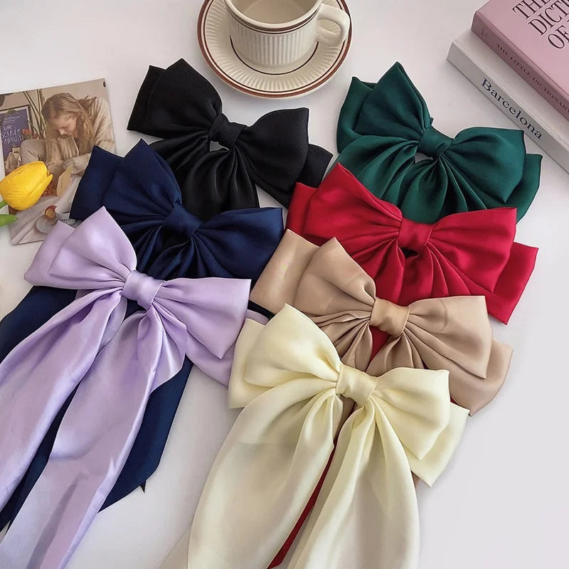 Bow Ribbon Hair Clip for Women Bowknot Barrettes Girls Solid Stain Spring Ponytail Clip Headband Hair Accessories Headwear Gift