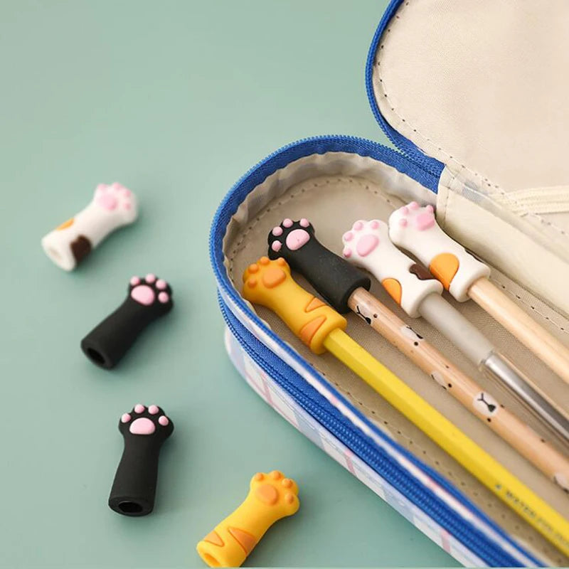 3Pcs/Set Kawaii Cat Pencil Cap Cartoon Silicone Pen Topper Covers For Kids Cute Pencil Extender Stationery School Supplies