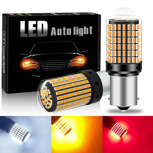 2 قطعة من مصابيح LED الوامضة للسيارة من نوع canbus py21w 5W P21w bau15s 1156 BA15S T20 W21/5W 3157 1157 لمبة 144SMD مجموعة مصابيح الإشارة