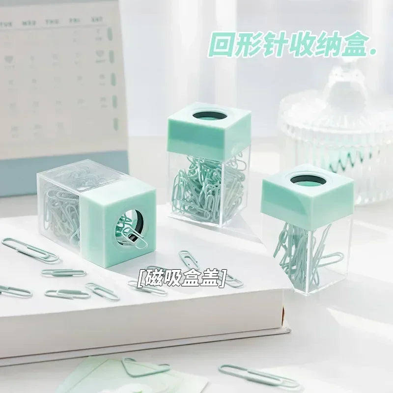 1pc Macaron Color Creative Magnetic Paper Clip Holder Box Office School Small Items Convenient Storage Free 20 Color Paper Clips