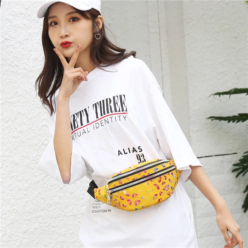 Butterfly Printed Waist Bag Women Fanny Pack Colorful Girls Bum Bag Travel Kids Cartoon Belt`s Bag Festival Phone Pouch Purse