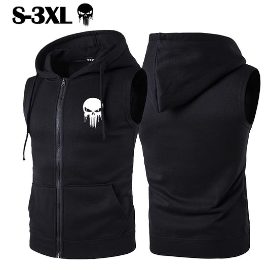 New in Men's and Women's Tank Top Jacket Casual Sleeveless Coat Fashion Hoodie Skull Print Sweater Coat Street Wear Vest for Men