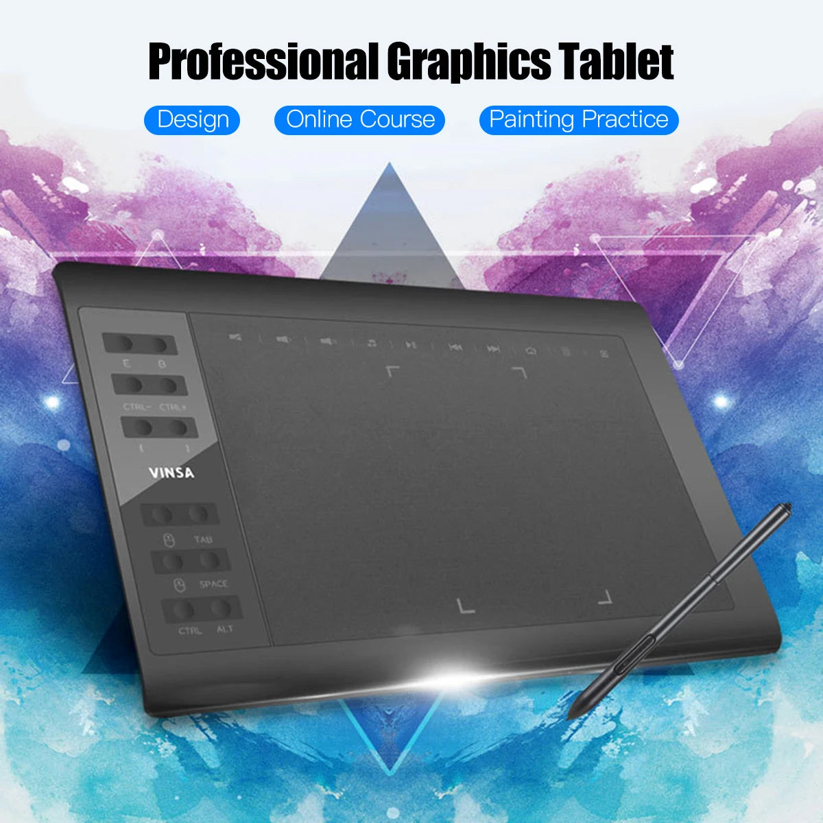 10x6 Inch Professional Graphics Drawing Tablet 12 Express Keys with  for Windows Mac for Painting Designing Online Course