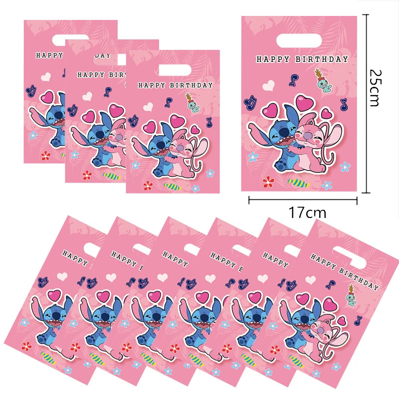 10/20/30PCS Disney Stitch Gift Bag Plastic Biscuit Candy Bag Powder Stitch Theme Children's Birthday Supplies Home Gift Decorati