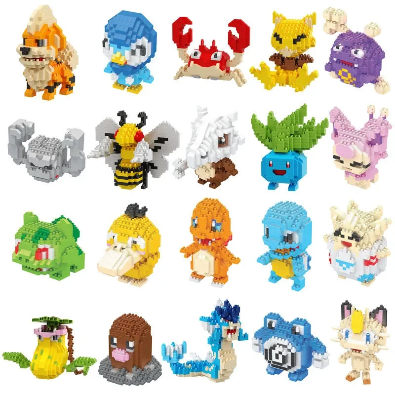 DIY Pokemon Blocks Small Cartoon Mini Building Block Pikachu Charizard Eevee Mewtwo Anime Assemble Action Model Dolls Toys