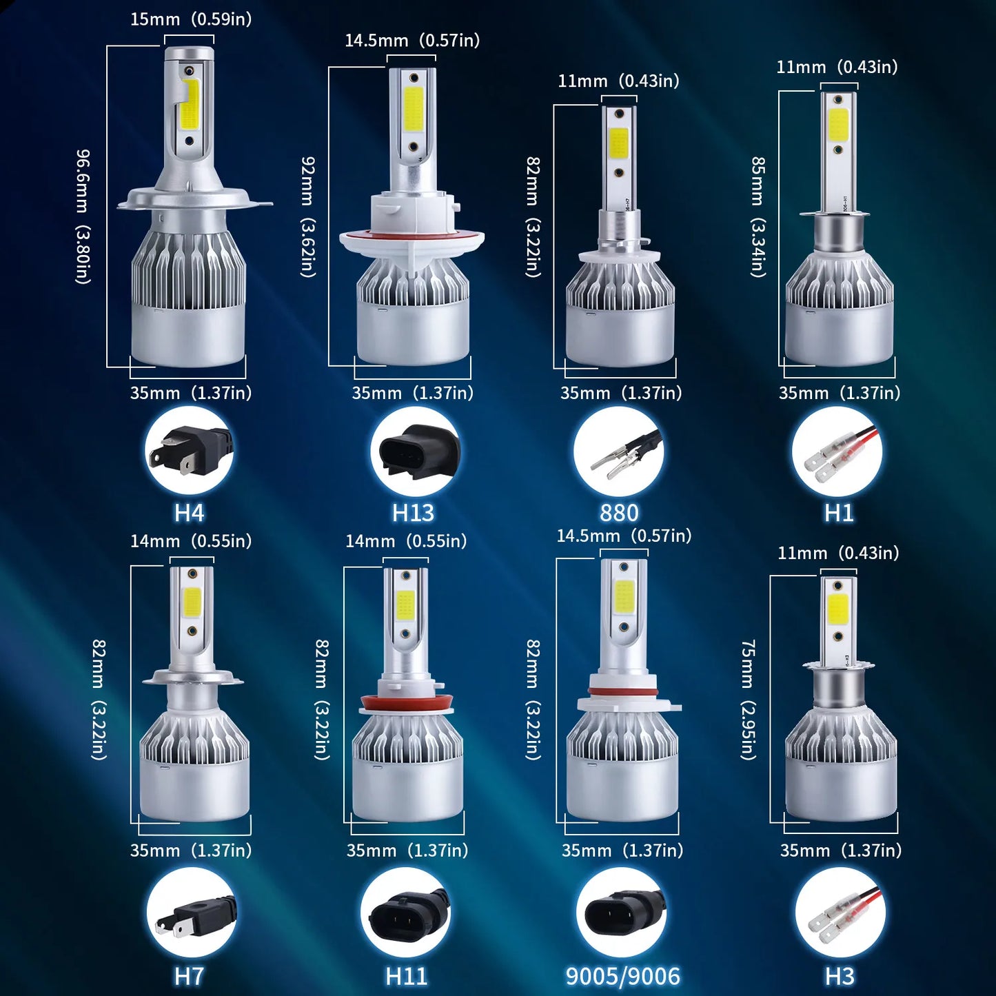 2x H7 LED H11 H4 Hi/Lo H1 H3 H8 HB1 HB3 HB4 HB5 HIR2 H13 H27 9005 9006 Автомобильные лампы для фар 3000K 6000K 8000K COB C6 автомобильные фары