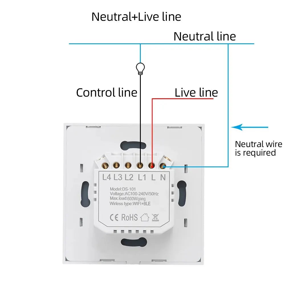 WiFi Smart Switch EU Light Wall Touch Switch 220V Нужен нейтральный провод Tuya Smart Life Работа с Alexa Google Home 1/2/3/4 Gang