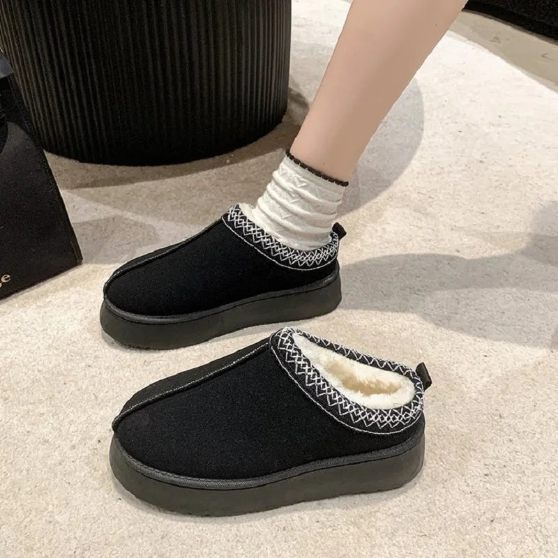 New Winter Retro Women Snow Warm Suede Leather Lazy Loafers Boots Shoes Woman Lady Female Flat Bottine Botas Boots Mujer Shoes