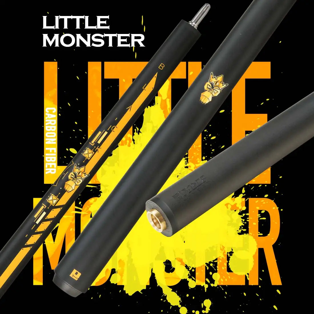 2 in 1 Little Monster 58" Black Evil Carbon Energy Break Punch Kick-off Jump Billiard Pool Cue Stick 12.9mm