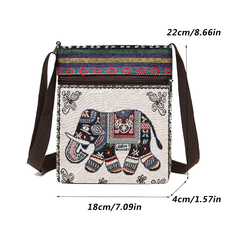 Women Small Canvas Embroidered Phone Shoulder Bag Retro Ethnic Style Travel Outdoor Messenger Crossbody Bag