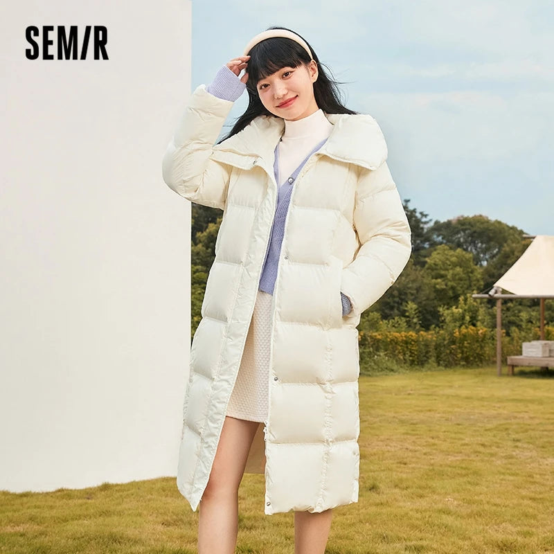 Semir Long Down Jacket Women Waterproof Hooded Coat 2023 Winter New Loose Girls' Jacket Multi-Color Thick Windbrake Down Coat