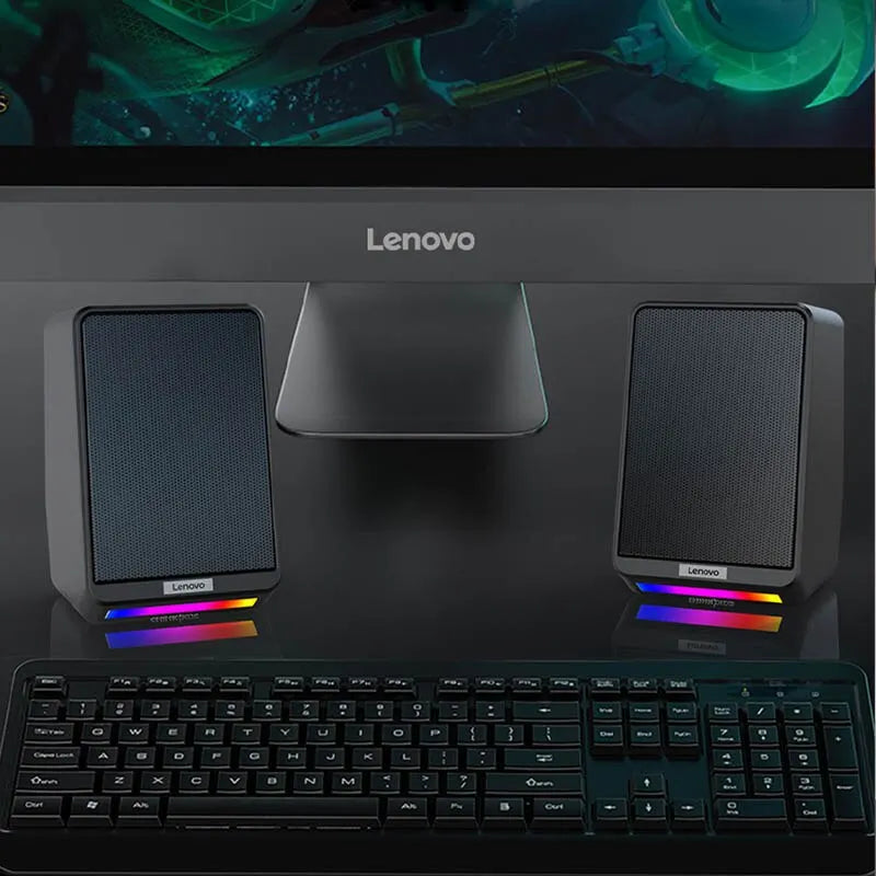 مكبرات صوت سطح المكتب السلكية Lenovo TS38 بمنفذ USB مقاس 3.5 مم ومكبرات صوت ستيريو محيطية للألعاب وشريط صوتي للكمبيوتر الشخصي