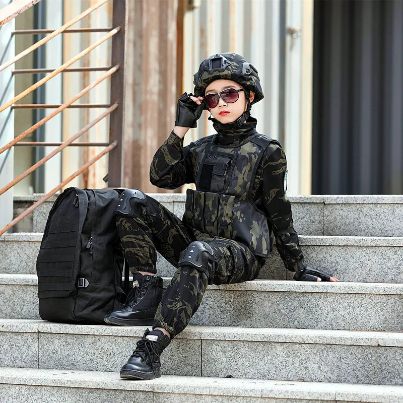 New Tactical Military Uniform for Children's Day Camouflag Disguise Adult Halloween Costume for Kid Girl Scout Boy Soldier Suit