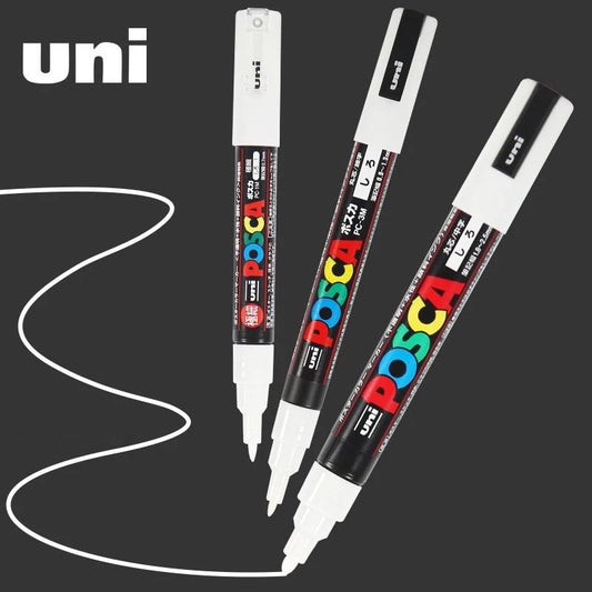 Uni Posca White Markers,Acrylic Waterproof permanente Paint Pen PC-1M 3M 5M POP Poster Advertising Art Supplies posca marcadores