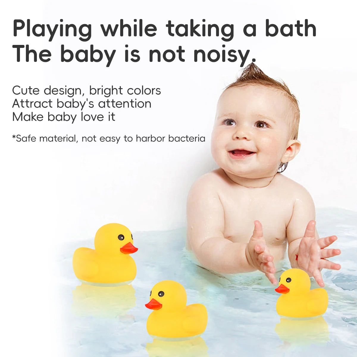 Ovly Little Yellow Duck with Squeeze Sound Bath Toy Soft Rubber Float Cute Duck Play Bath Christmas Gift For Children Kids Baby